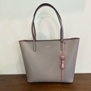 Kate Spade Gray Tote with Pink Bow Accent